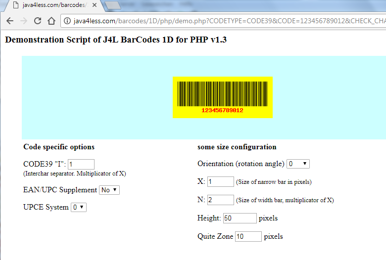 Click to view J4L Barcodes 1D for Php 1.3 screenshot